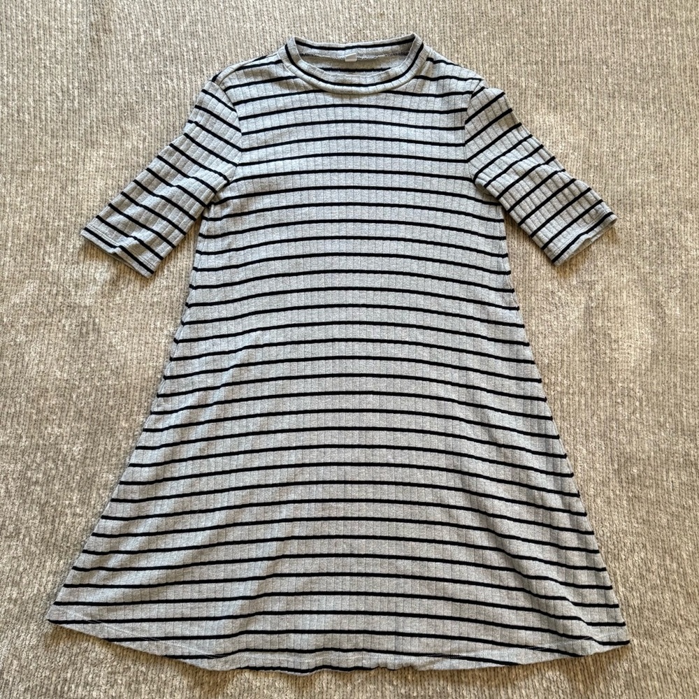 Uniqlo Gray & Black Striped Ribbed Knit T-Shirt Dress Size S